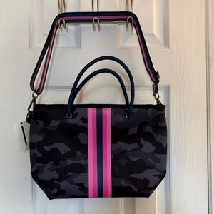HAUTE SHORE Neoprene Camo Tote with Pink Stripe Accents